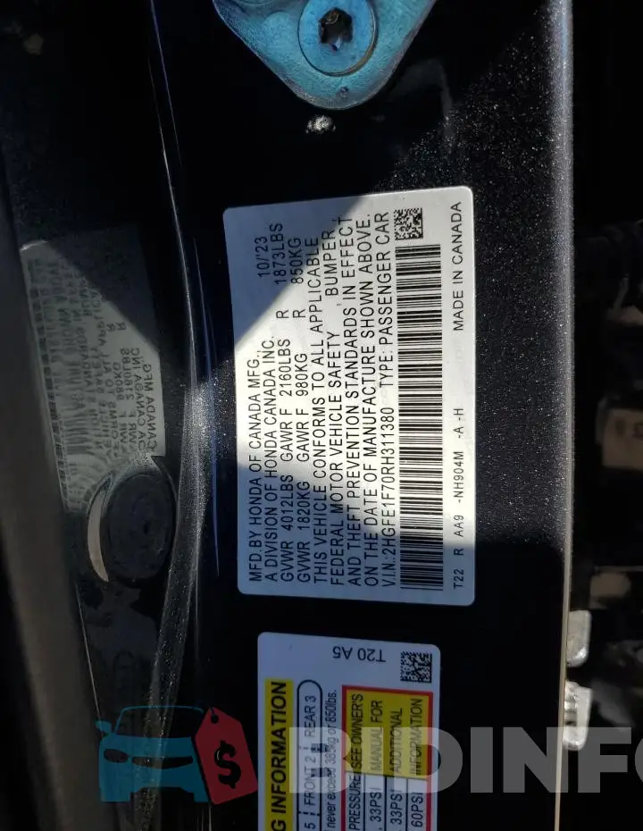 2HGFE1F70RH311380 Photo# 12