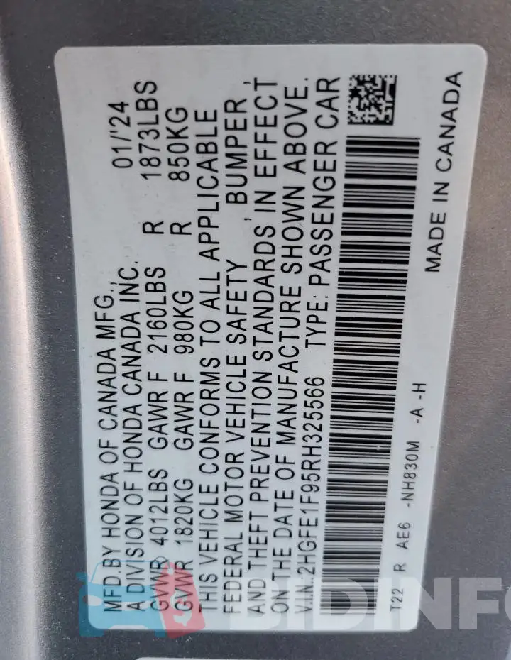 2HGFE1F95RH325566 Photo# 12
