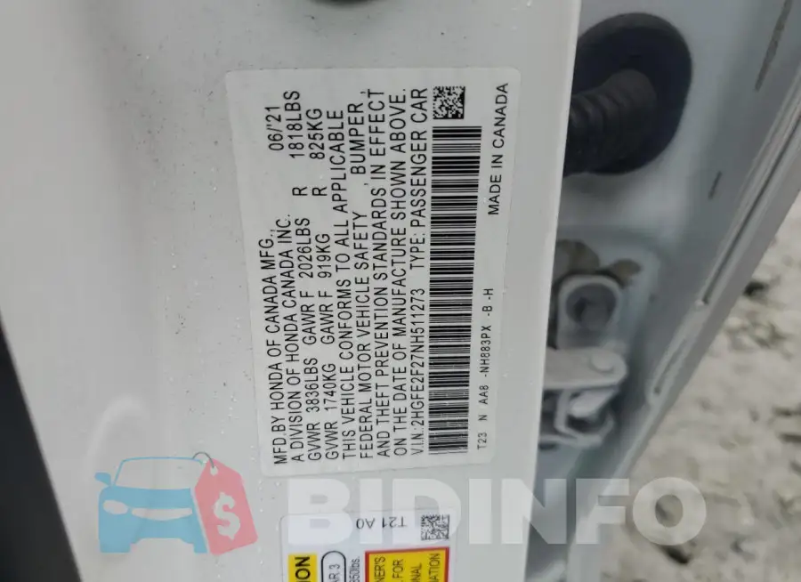 2HGFE2F27NH511273 Photo# 12