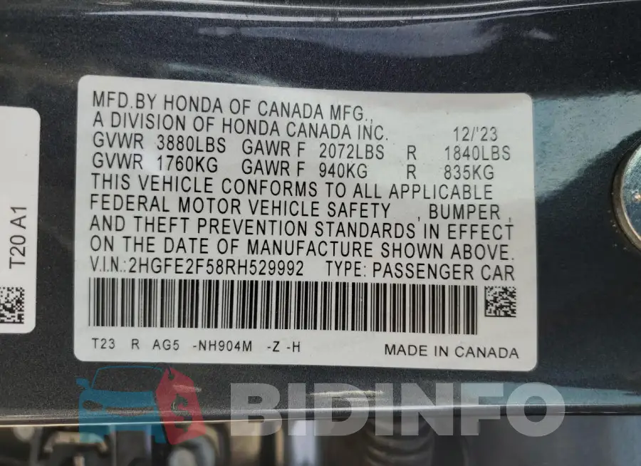 2HGFE2F58RH529992 Photo# 13