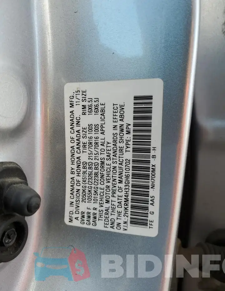2HKRM4H33GH610702 Photo# 14