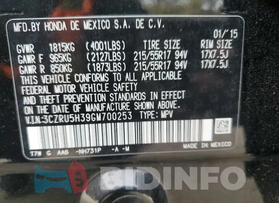 3CZRU5H39GM700253 Photo# 12