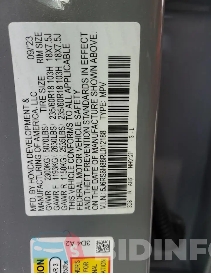 5J6RS6H88RL012188 Photo# 13