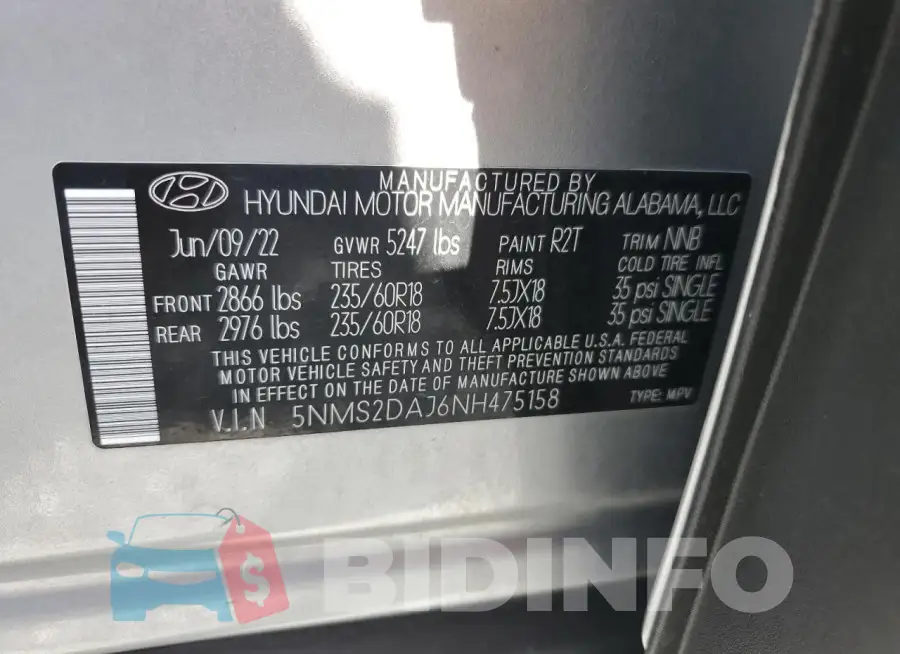 5NMS2DAJ6NH475158 Photo# 14