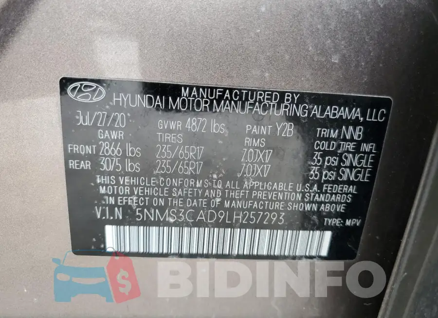 5NMS3CAD9LH257293 Photo# 13