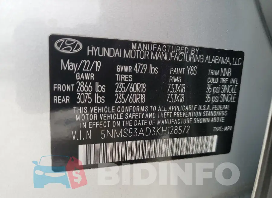 5NMS53AD3KH128572 Photo# 13