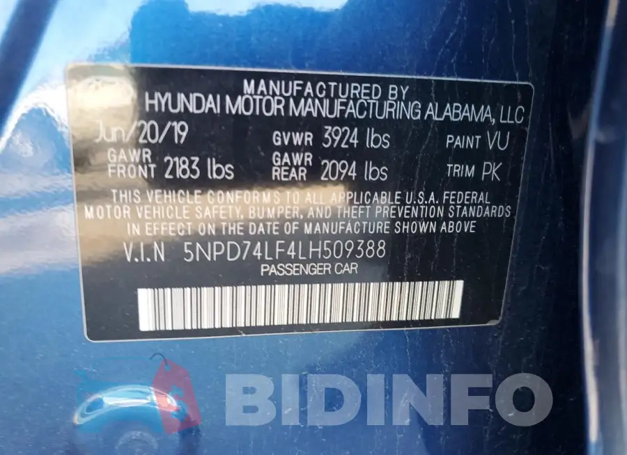 5NPD74LF4LH509388 Photo# 13