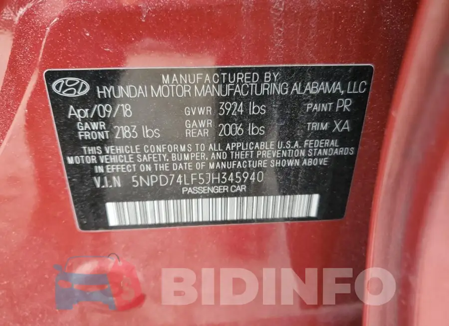 5NPD74LF5JH345940 Photo# 12