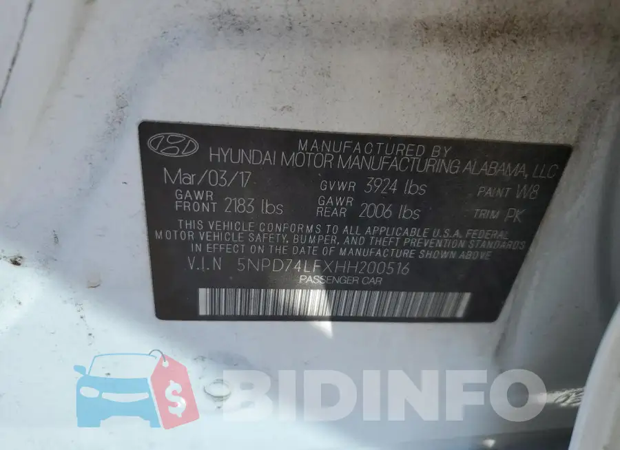 5NPD74LFXHH200516 Photo# 12