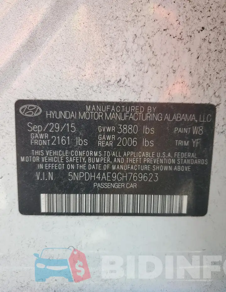 5NPDH4AE9GH769623 Photo# 13