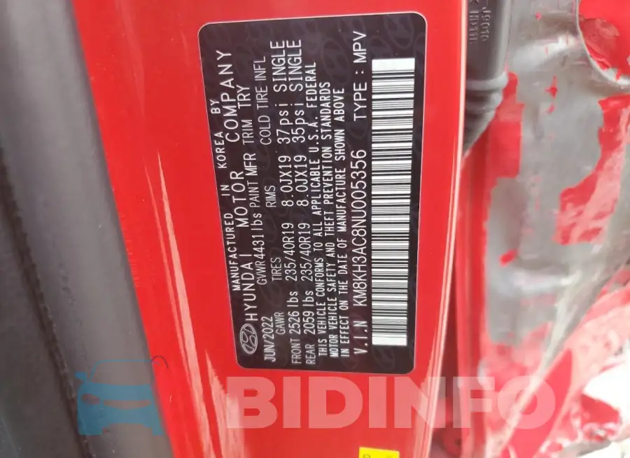 KM8KH3AC8NU005356 Photo# 12