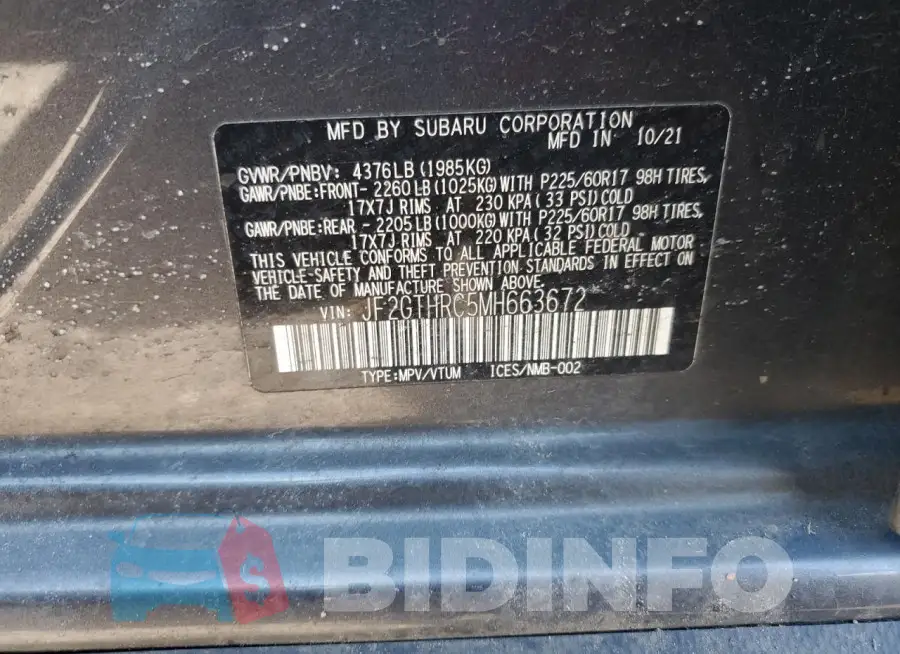 JF2GTHRC5MH663672 Photo# 12