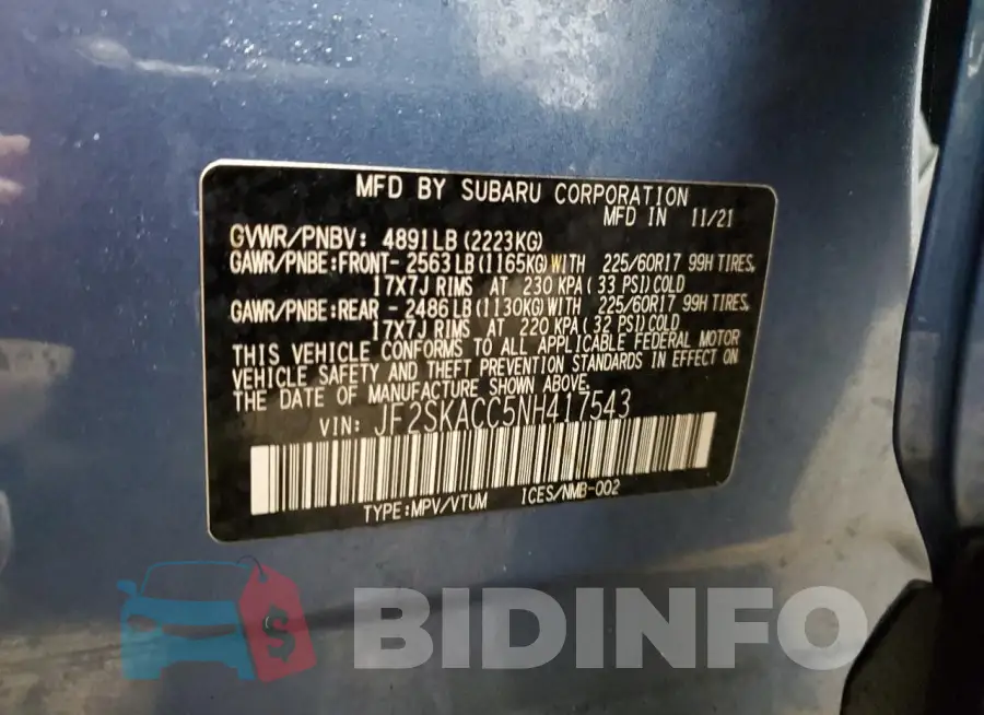 JF2SKACC5NH417543 Photo# 13