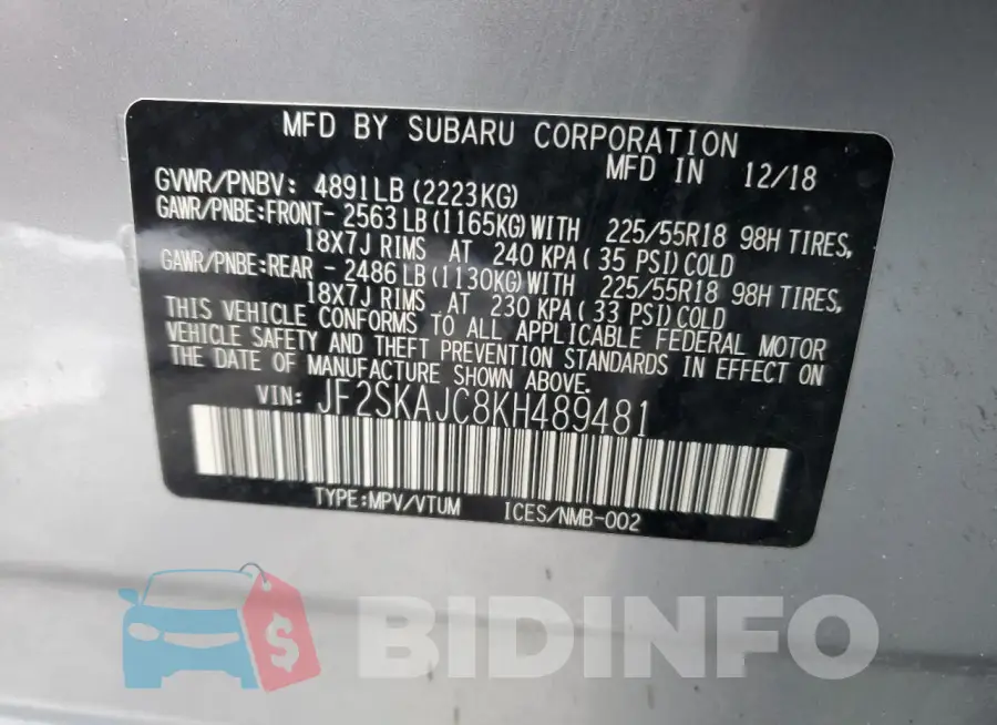 JF2SKAJC8KH489481 Photo# 13