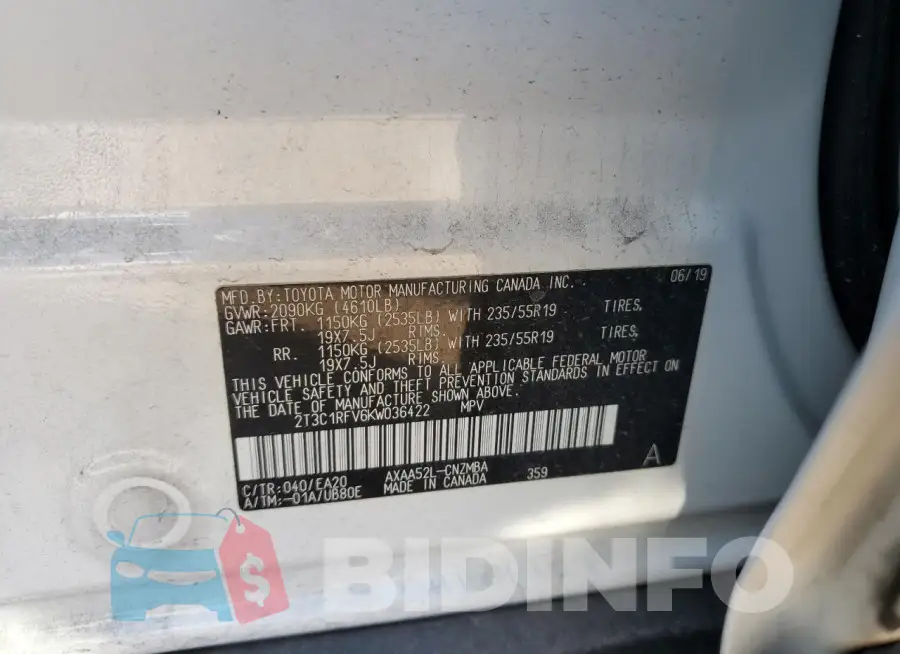 2T3C1RFV6KW036422 Photo# 12