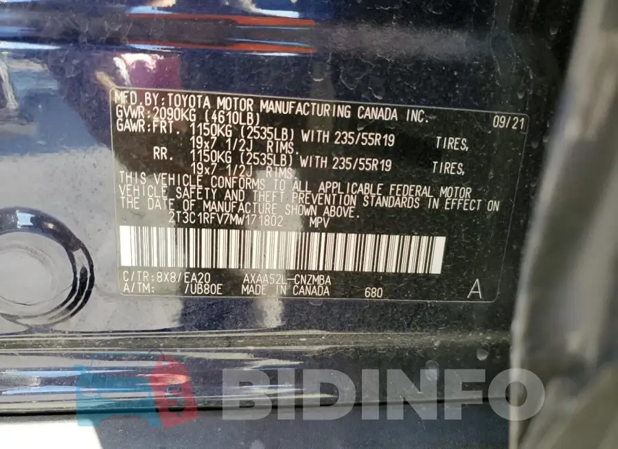 2T3C1RFV7MW171802 Photo# 13