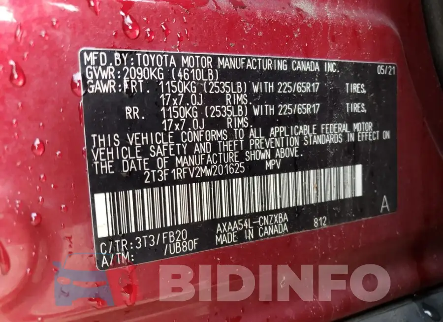 2T3F1RFV2MW201625 Photo# 13