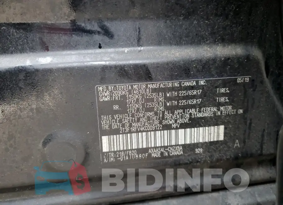 2T3F1RFV4KC009122 Photo# 13