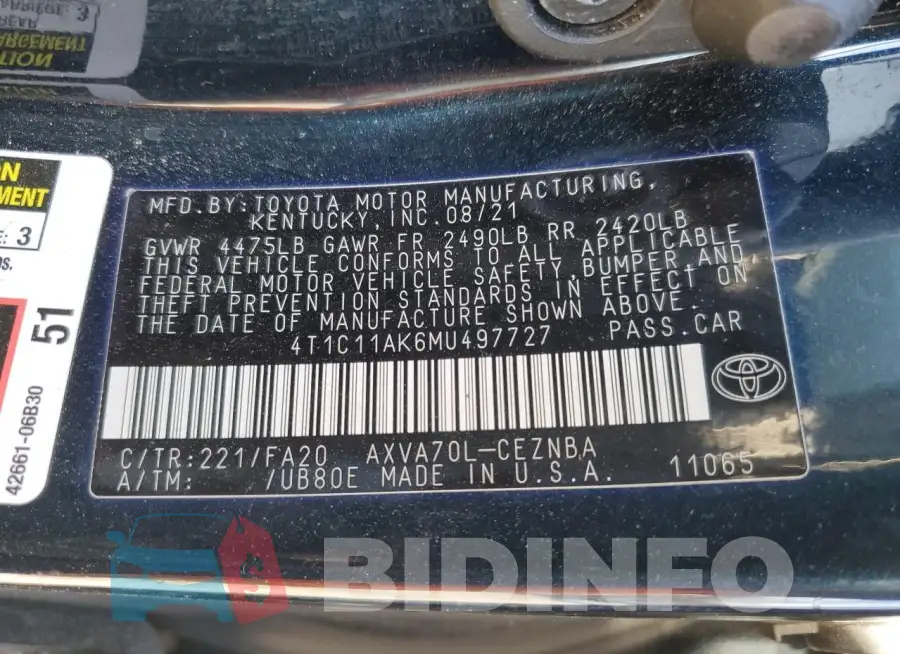 4T1C11AK6MU497727 Photo# 12