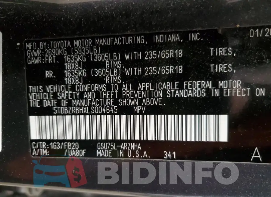 5TDBZRBHXLS004645 Photo# 13