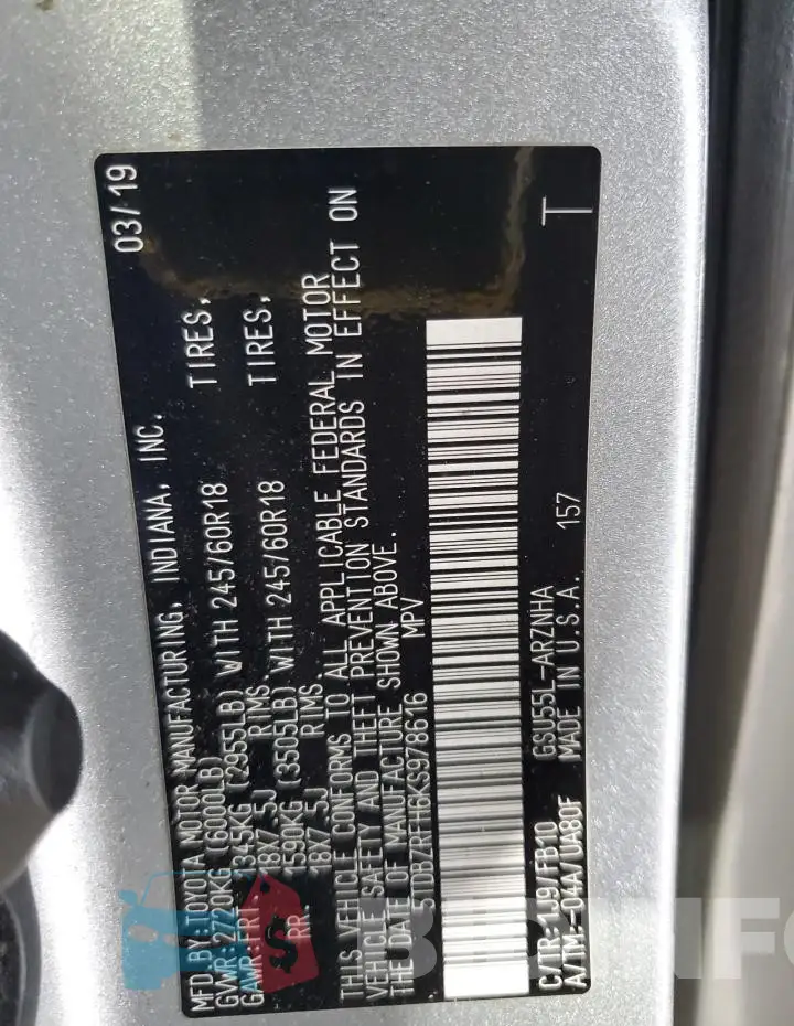 5TDBZRFH6KS978616 Photo# 14