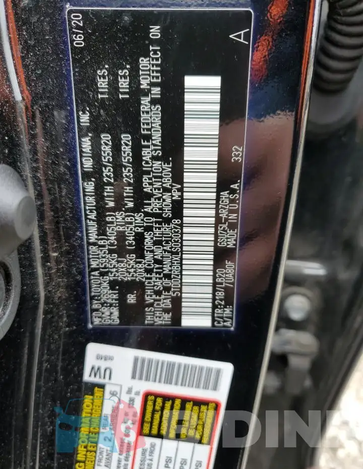 5TDDZRBHXLS030378 Photo# 13