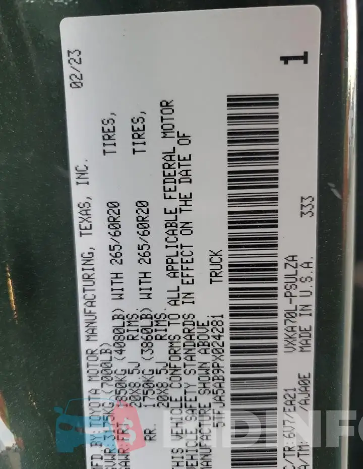5TFJA5AB9PX024281 Photo# 12
