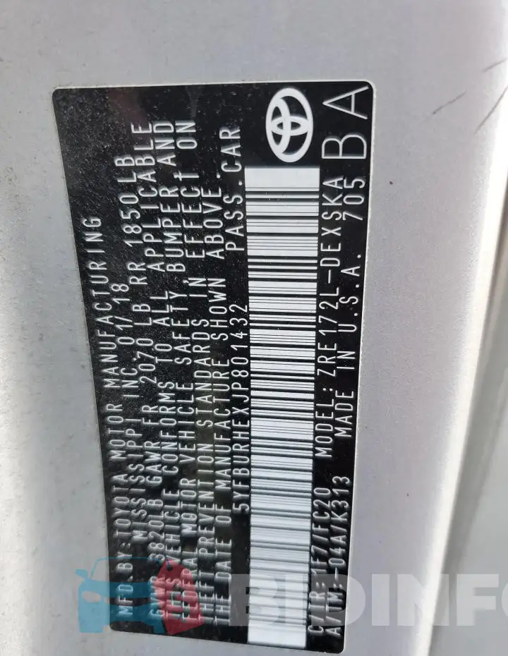 5YFBURHEXJP801432 Photo# 13