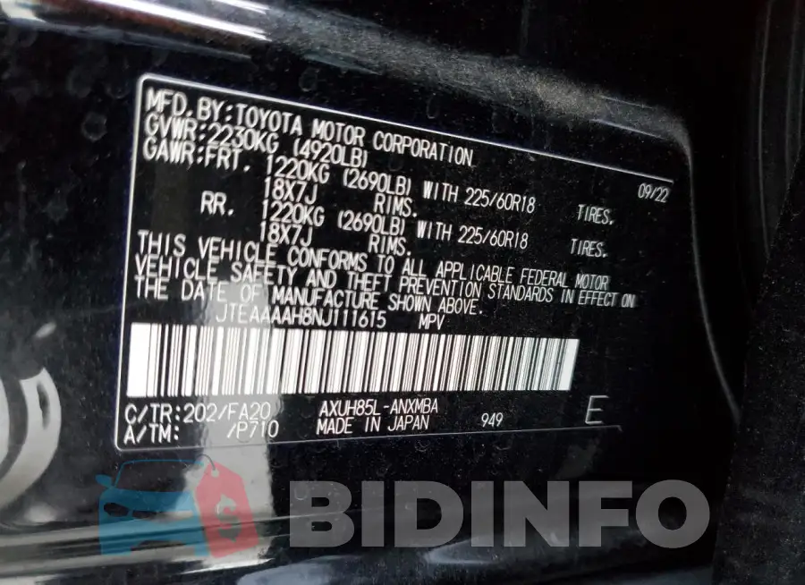 JTEAAAAH8NJ111615 Photo# 13