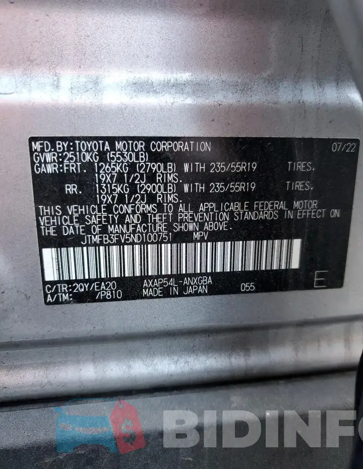 JTMFB3FV5ND100751 Photo# 13