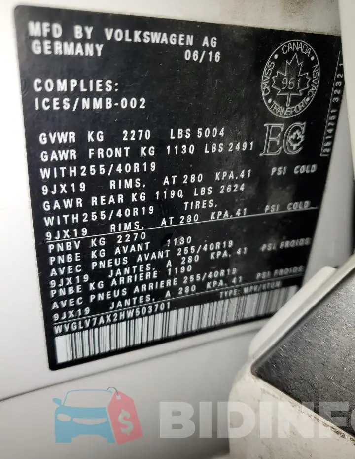 WVGLV7AX2HW503701 Photo# 13