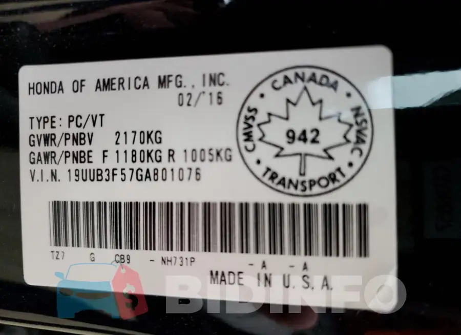 19UUB3F57GA801076 Photo# 12