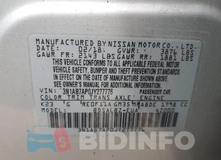 3N1AB7AP0JY277776 Photo# 12