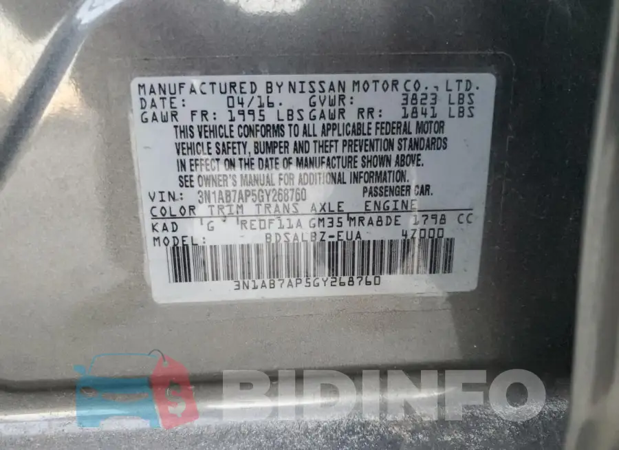 3N1AB7AP5GY268760 Photo# 12