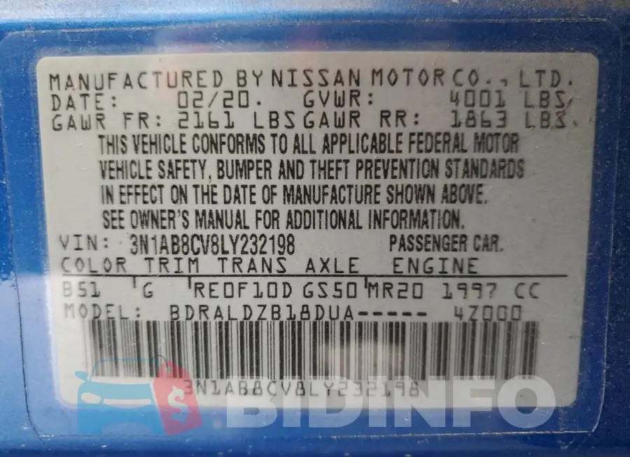 3N1AB8CV8LY232198 Photo# 12