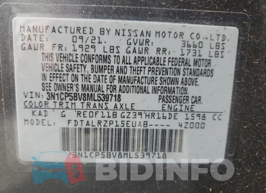 3N1CP5BV8ML539718 Photo# 14