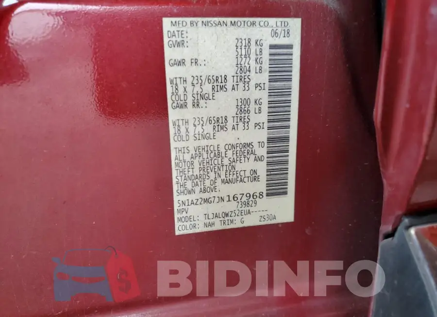 5N1AZ2MG7JN167968 Photo# 13