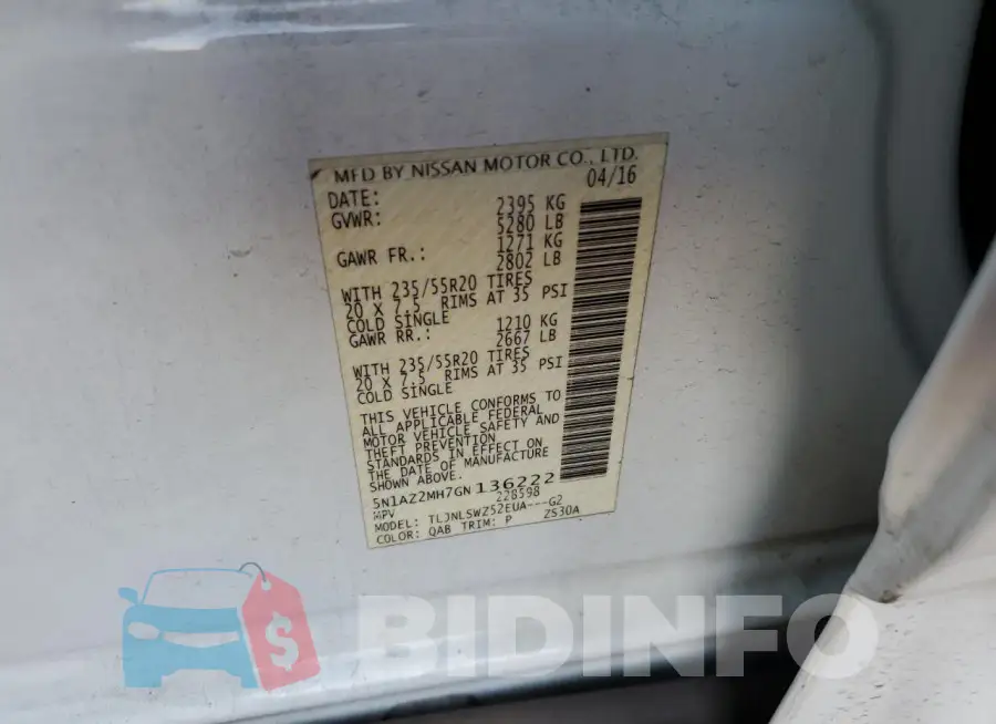 5N1AZ2MH7GN136222 Photo# 13
