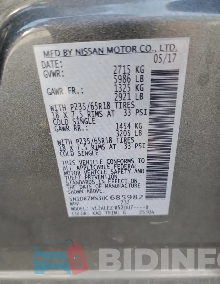5N1DR2MN3HC685982 Photo# 13