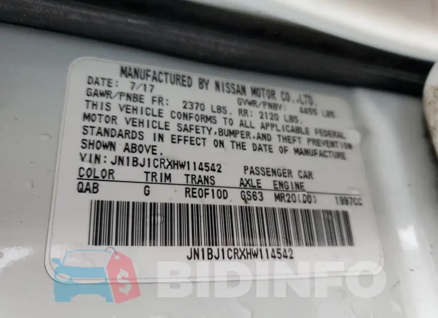 JN1BJ1CRXHW114542 Photo# 14