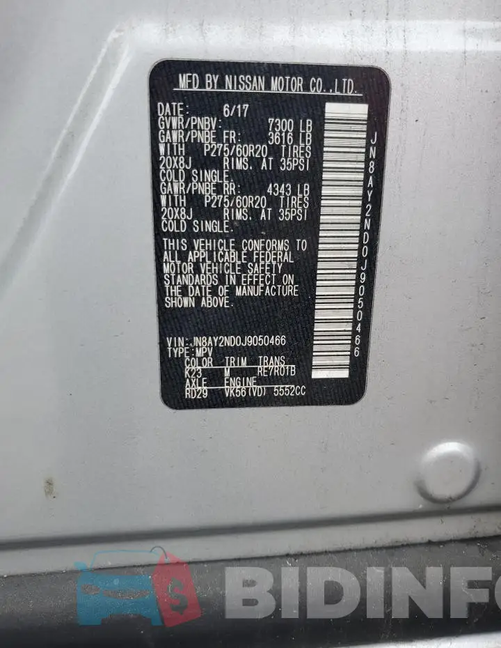 JN8AY2ND0J9050466 Photo# 13