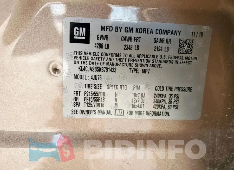 KL4CJASB5KB791433 Photo# 13