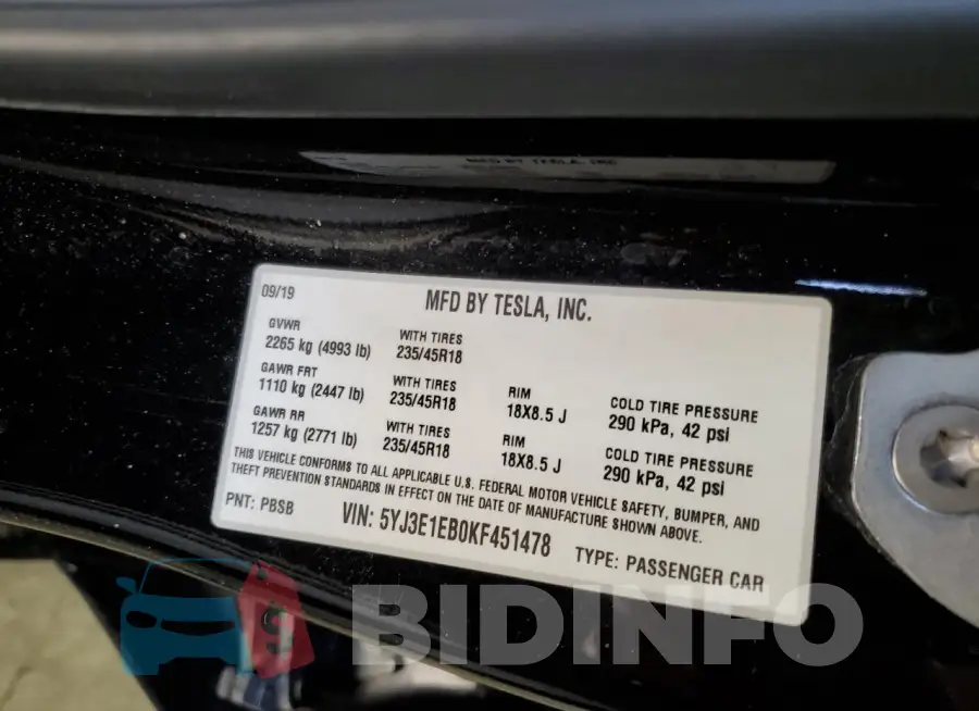 5YJ3E1EB0KF451478 Photo# 12