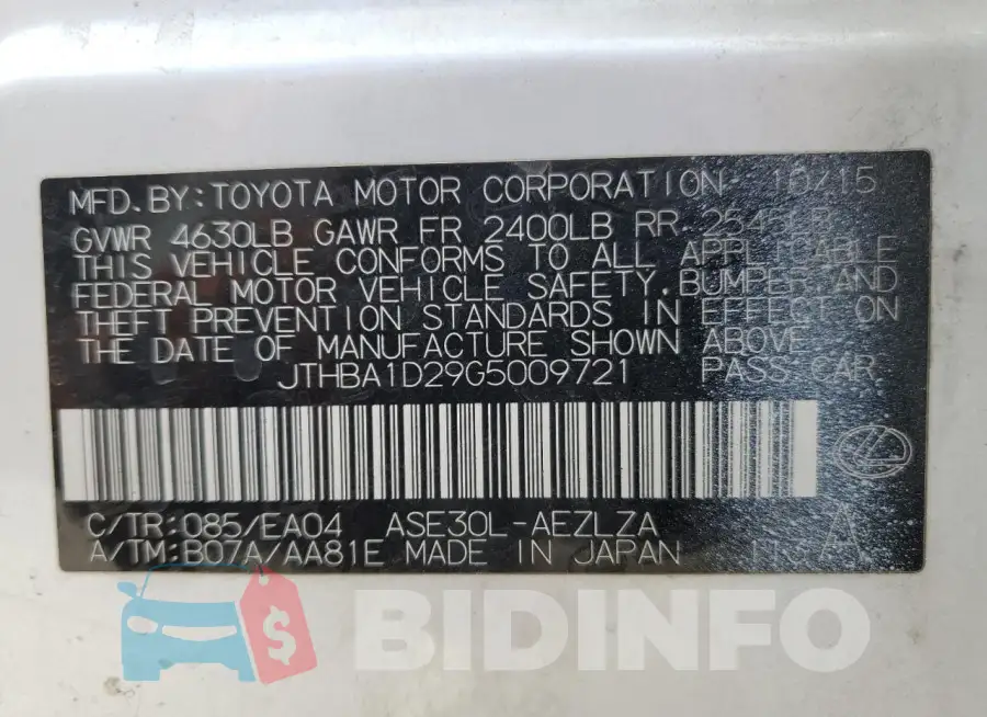 JTHBA1D29G5009721 Photo# 12