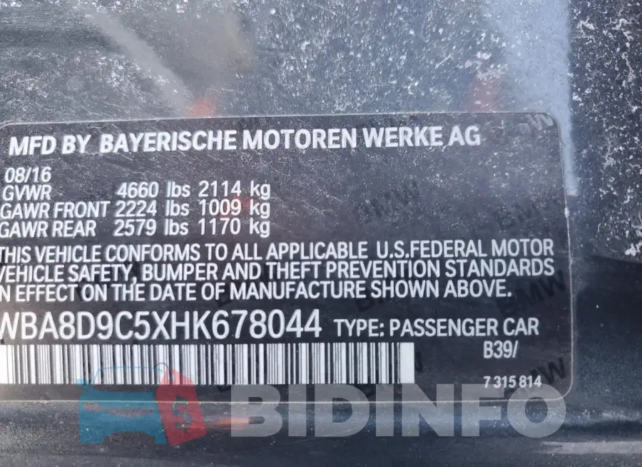 WBA8D9C5XHK678044 Photo# 12
