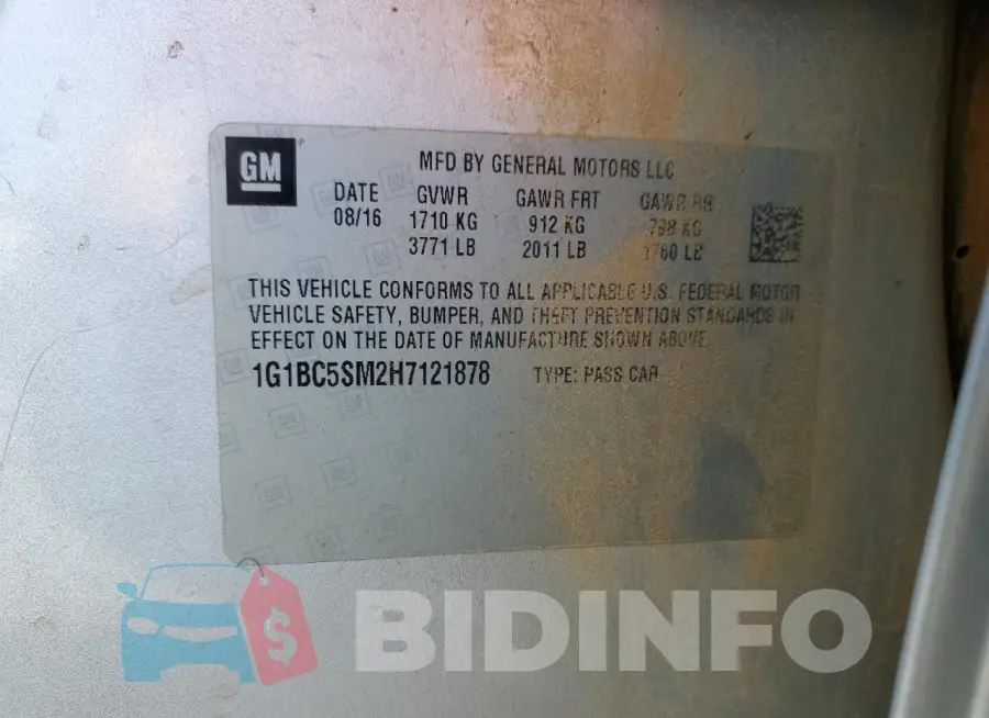 1G1BC5SM2H7121878 Photo# 12