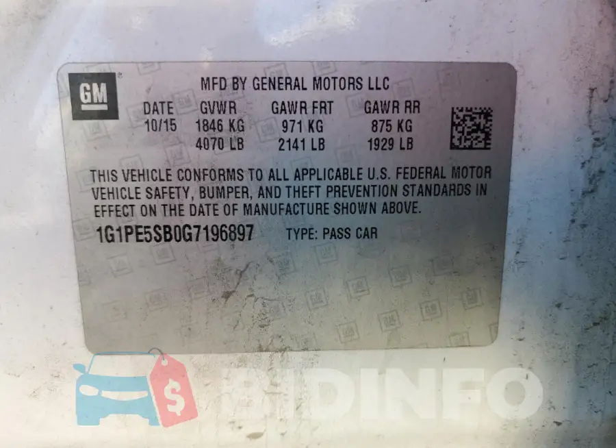 1G1PE5SB0G7196897 Photo# 12