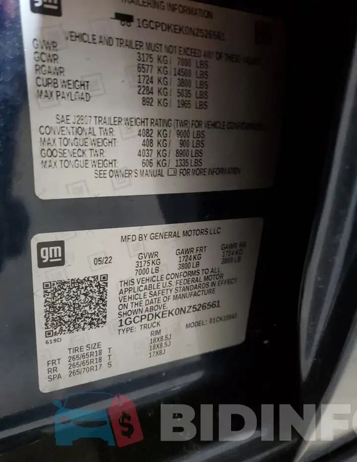 1GCPDKEK0NZ526561 Photo# 12