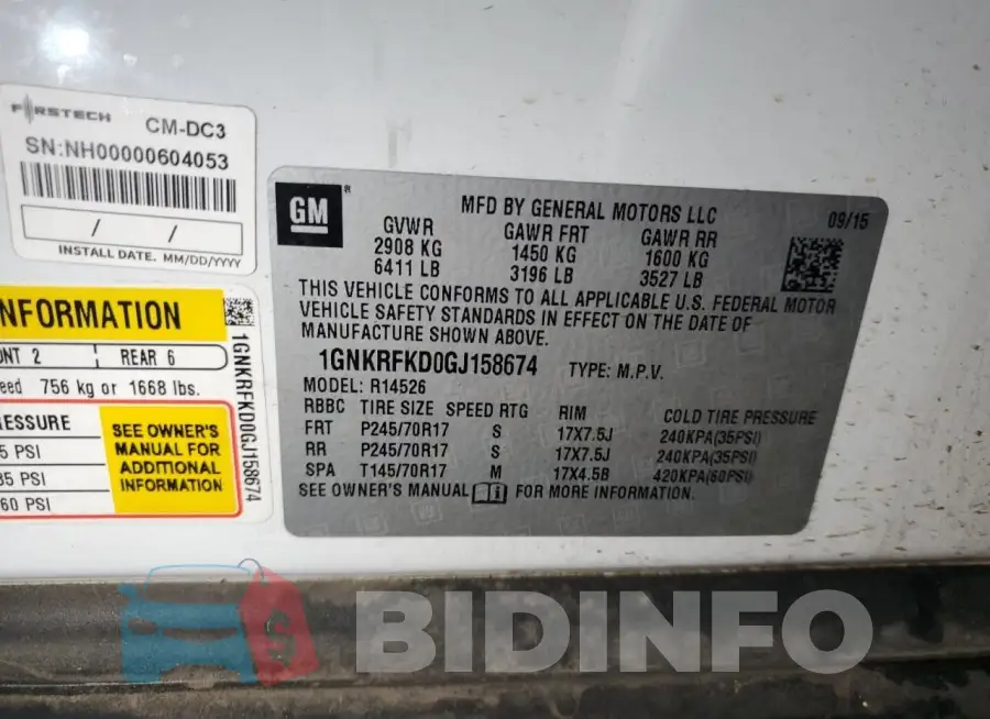 1GNKRFKD0GJ158674 Photo# 13
