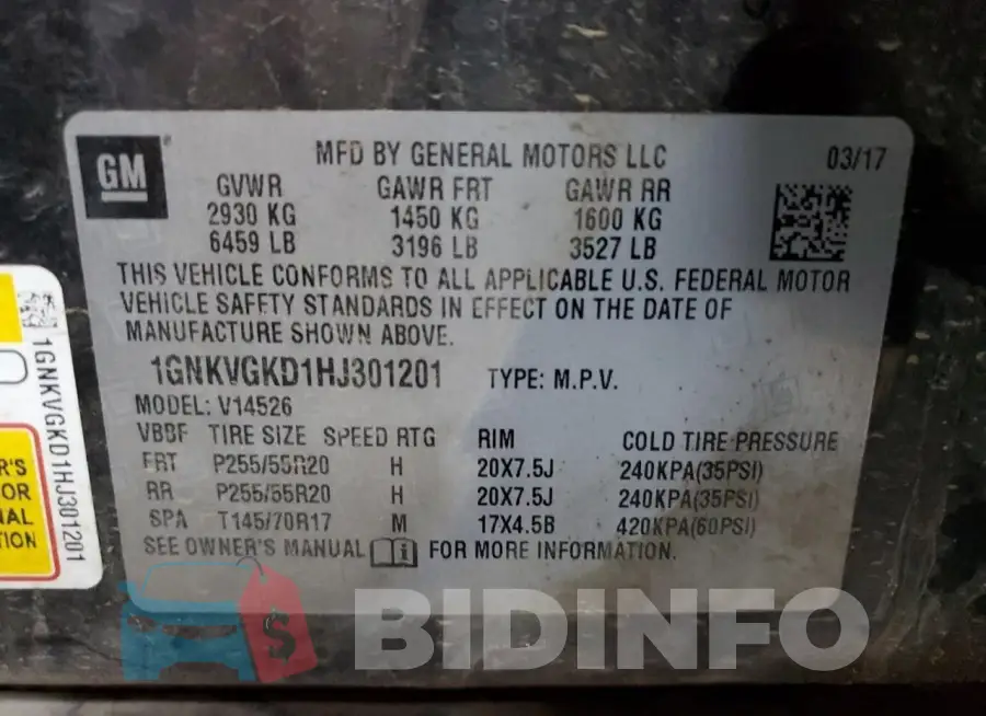 1GNKVGKD1HJ301201 Photo# 13